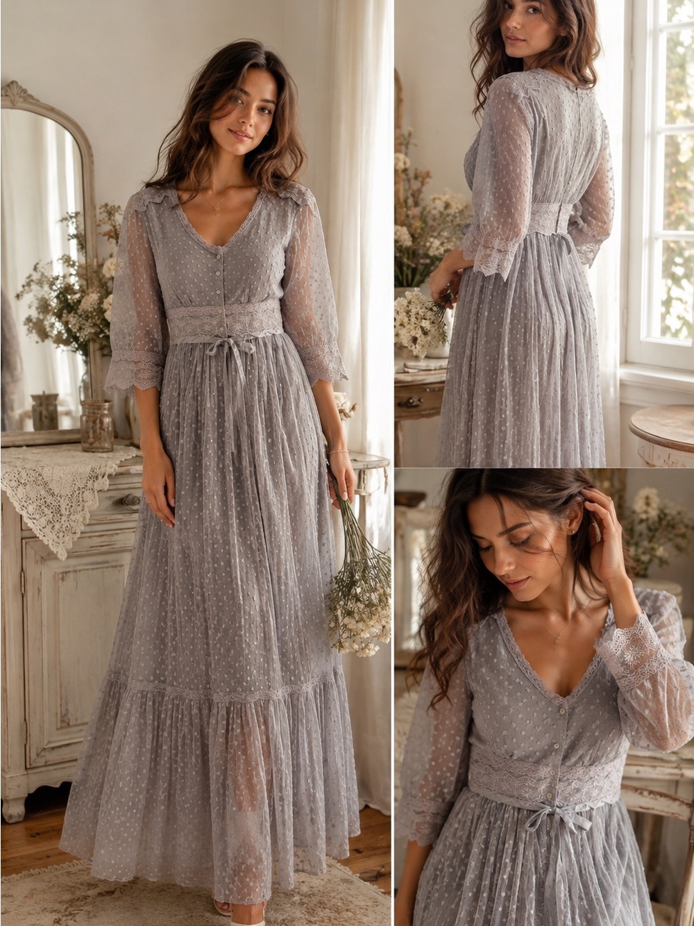 April Cornell NWT Swiss Dot Lace Maxi Dress XS Romantic Cottagecore Prairie